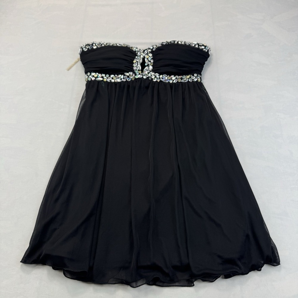 Charlotte Russe Women's Medium Black Strapless Rhinestone Chiffon Party Dress